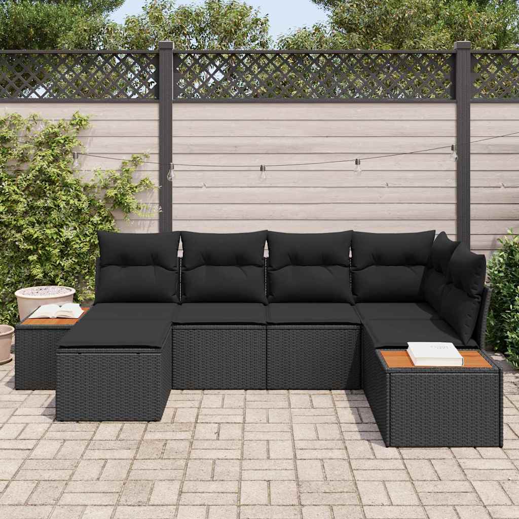 6 dalių sodo sofa komplektas su pagalvėmis juodas poliratanas akacijos