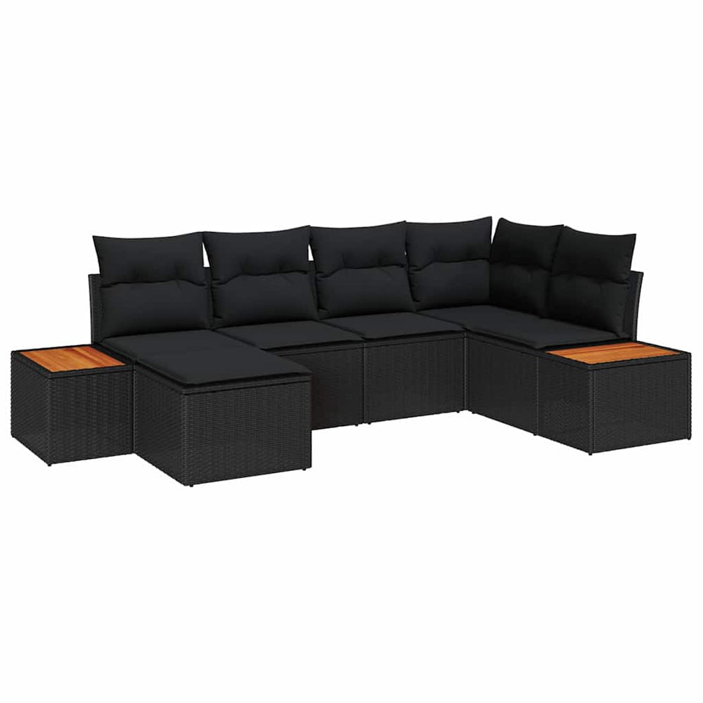 6 dalių sodo sofa komplektas su pagalvėmis juodas poliratanas akacijos