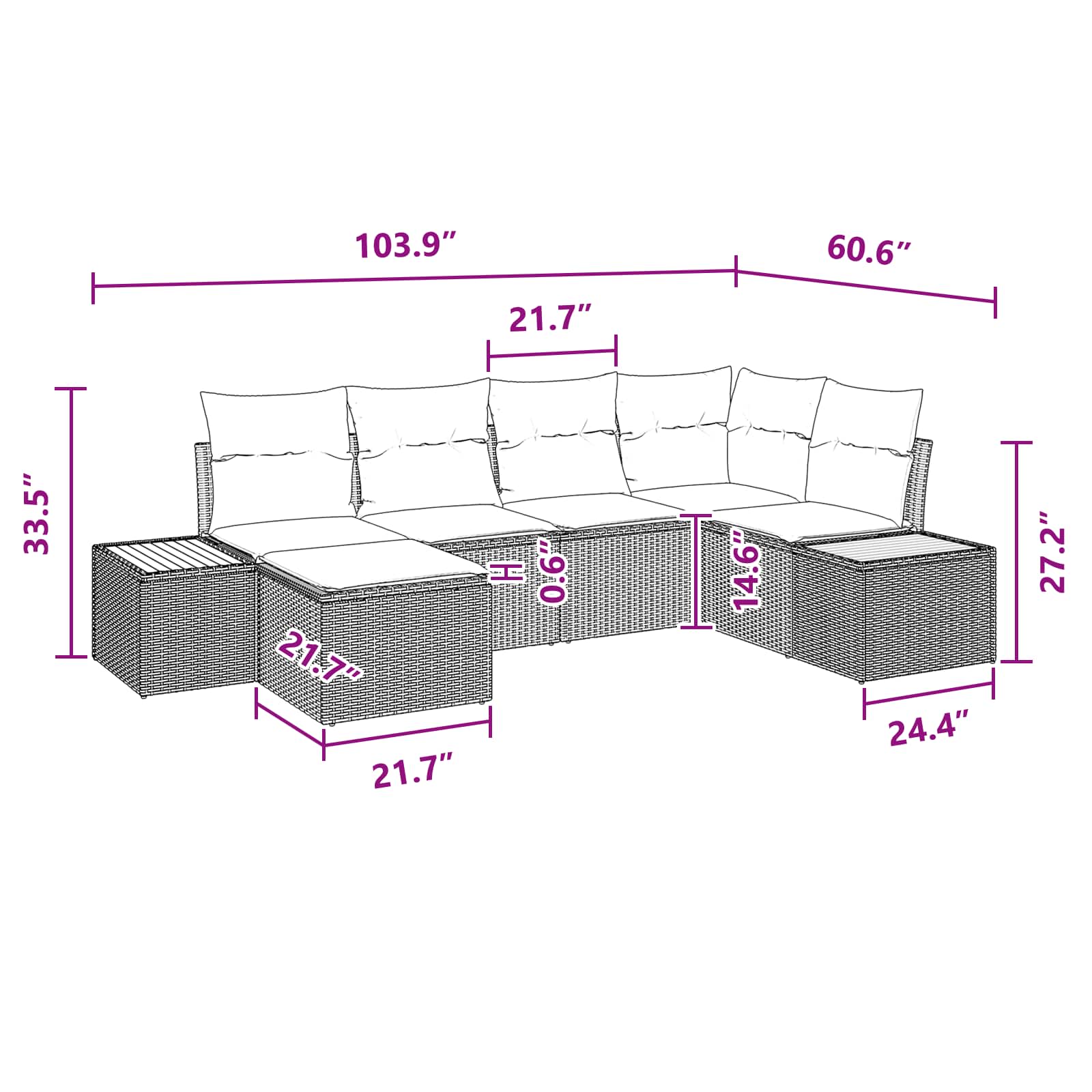 6 dalių sodo sofa komplektas su pagalvėmis juodas poliratanas akacijos