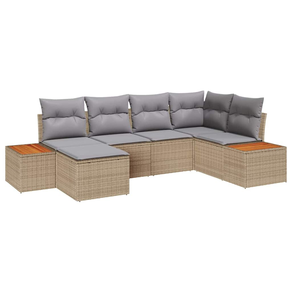 6-piece Garden Sofa Set with Cushions Sand Poly Rattan Acacia