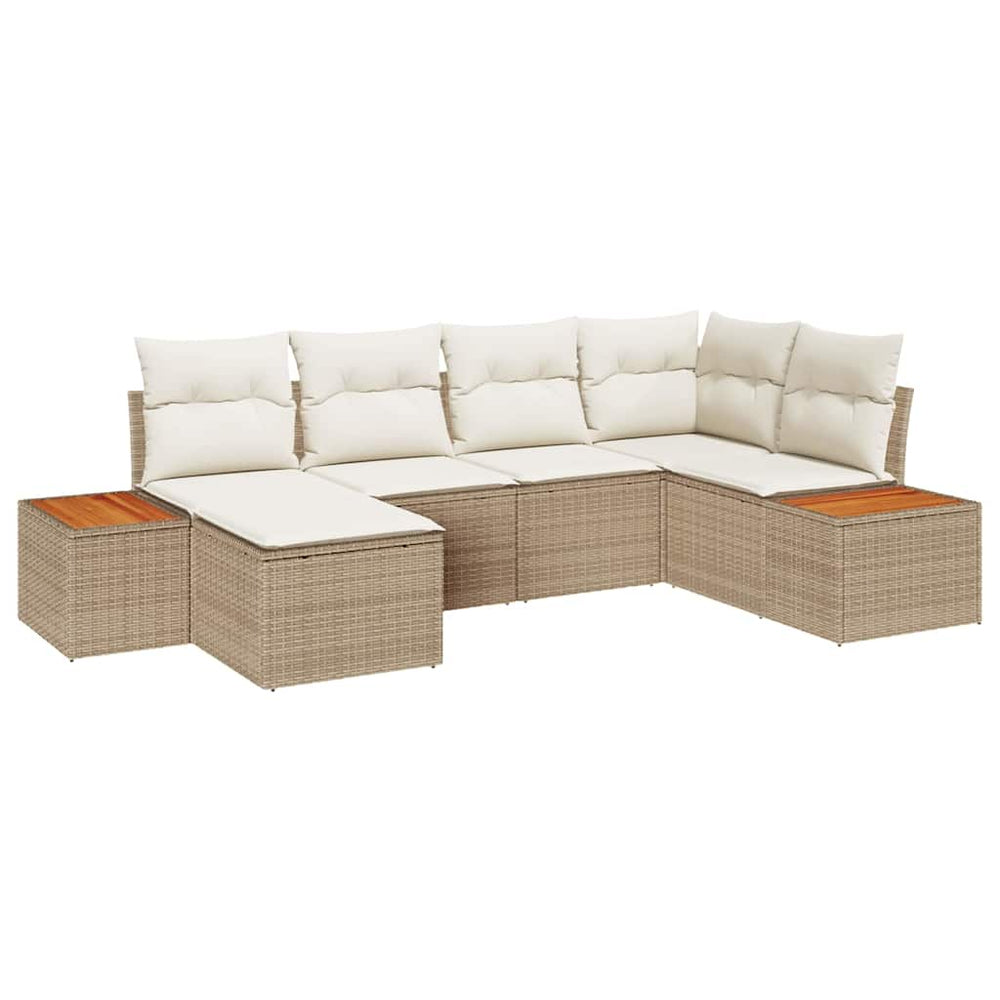 6 Piece Garden Sofa Set with Cushions Sand Poly Rattan Acacia