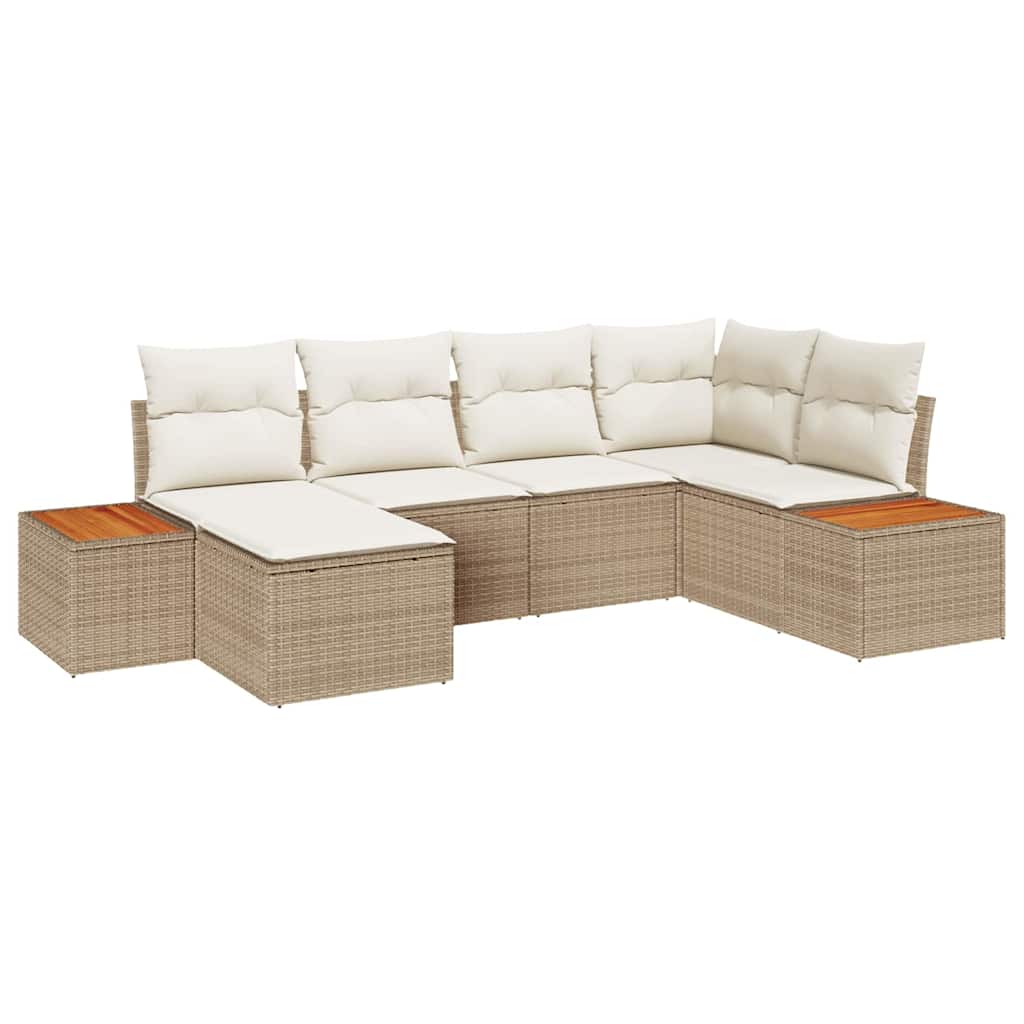 6 dalių sodo sofa komplektas su pagalvėmis Smėlio poli ratanas akacijos