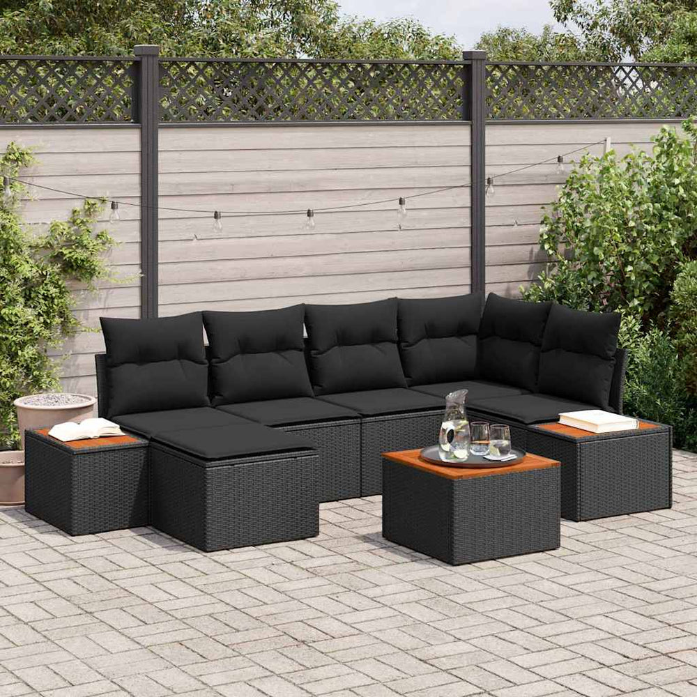 7 dalių sodo sofa komplektas su pagalvėmis juodas poliratanas akacija