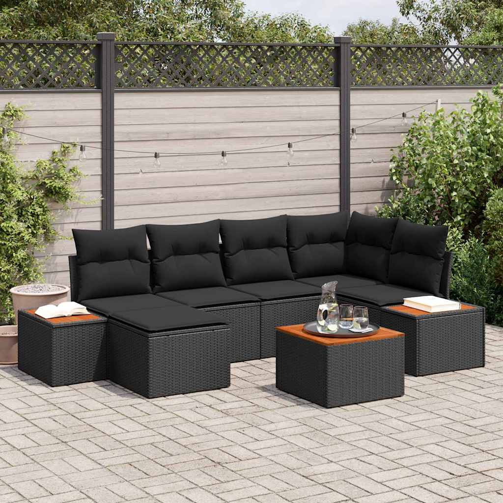 7 dalių sodo sofa komplektas su pagalvėmis juodas poliratanas akacija