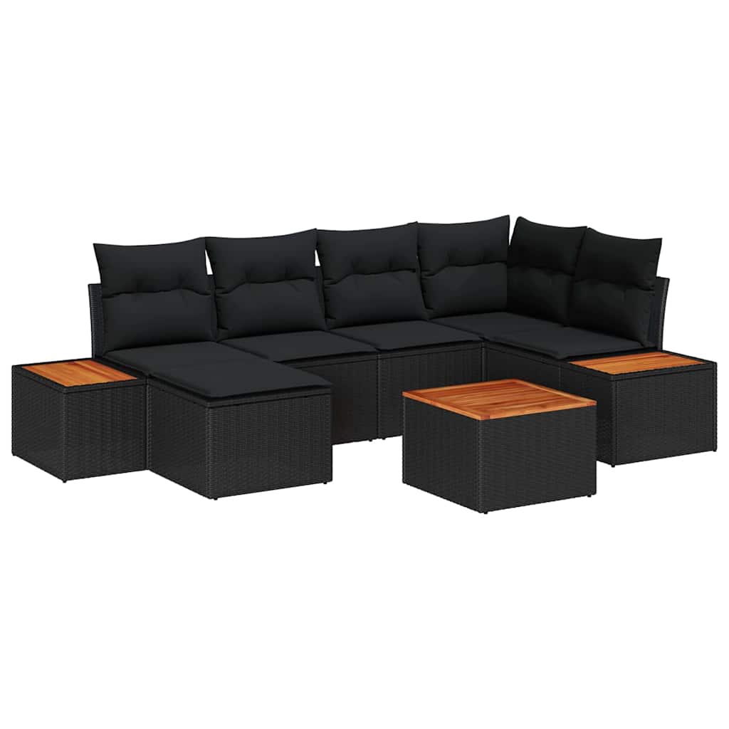 7 dalių sodo sofa komplektas su pagalvėmis juodas poliratanas akacija