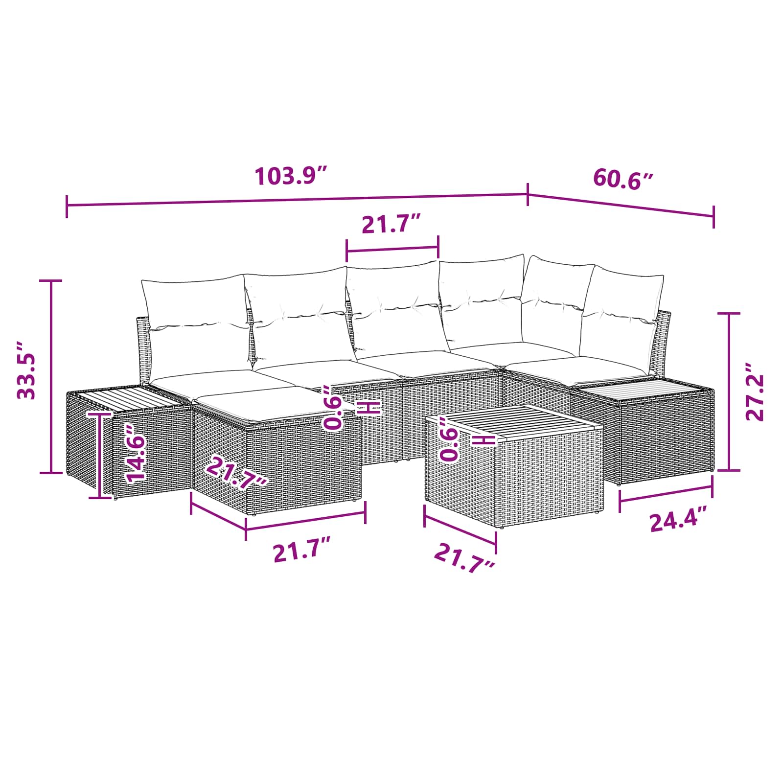 7 dalių sodo sofa komplektas su pagalvėmis juodas poliratanas akacija
