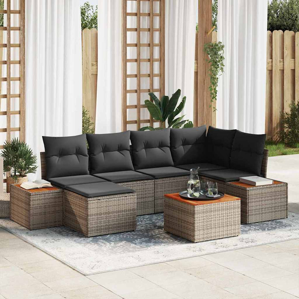 7 dalių sodo sofa su pagalvėmis pilkas poly ratanas akacija