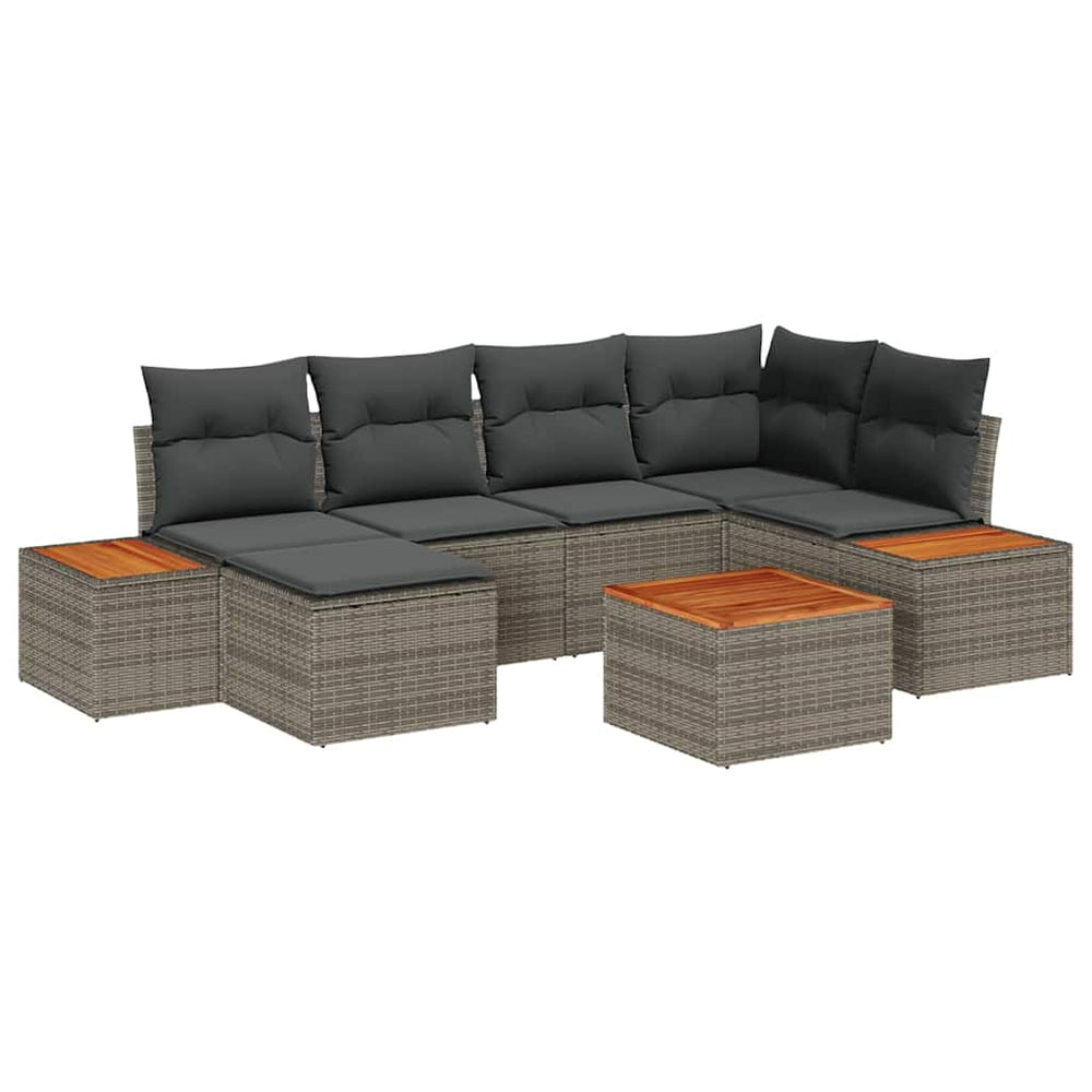 7 piece garden sofa with cushions grey poly rattan acacia