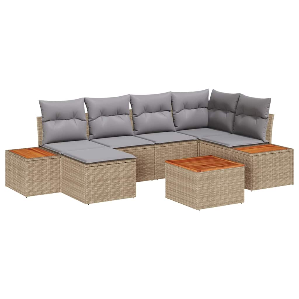 7 dalių sodo sofa rinkinys su pagalvėmis Šviesiai rudos poli ratanas akacija