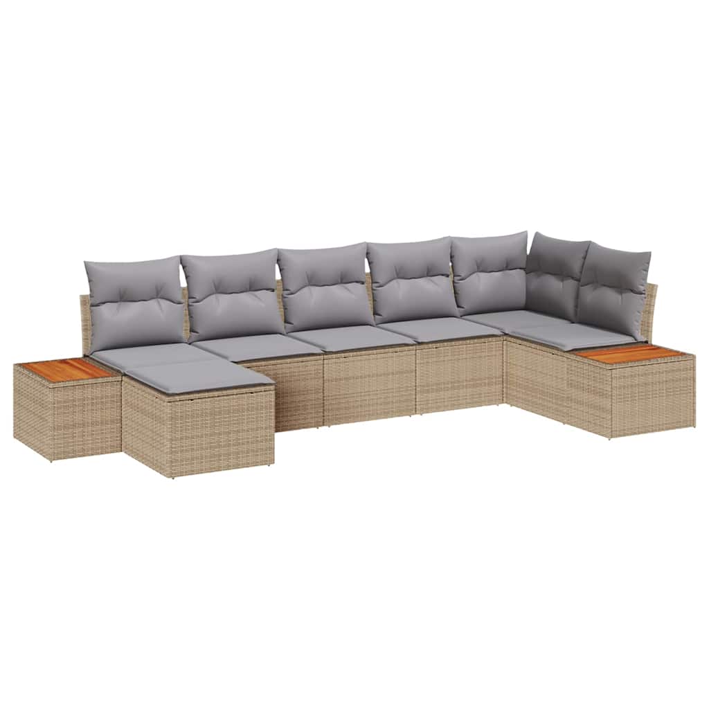 7 Piece Outdoor Sofa Set Beige and Light Grey Poly Rattan