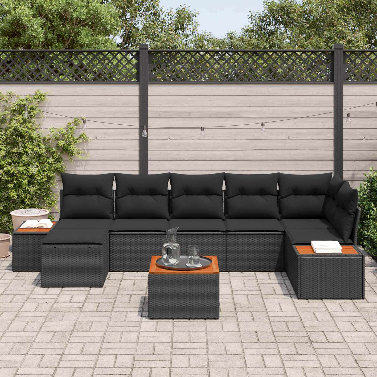 Sodo Sofų Rinkinys su pagalve 8 pcs Juoda Poliratanas