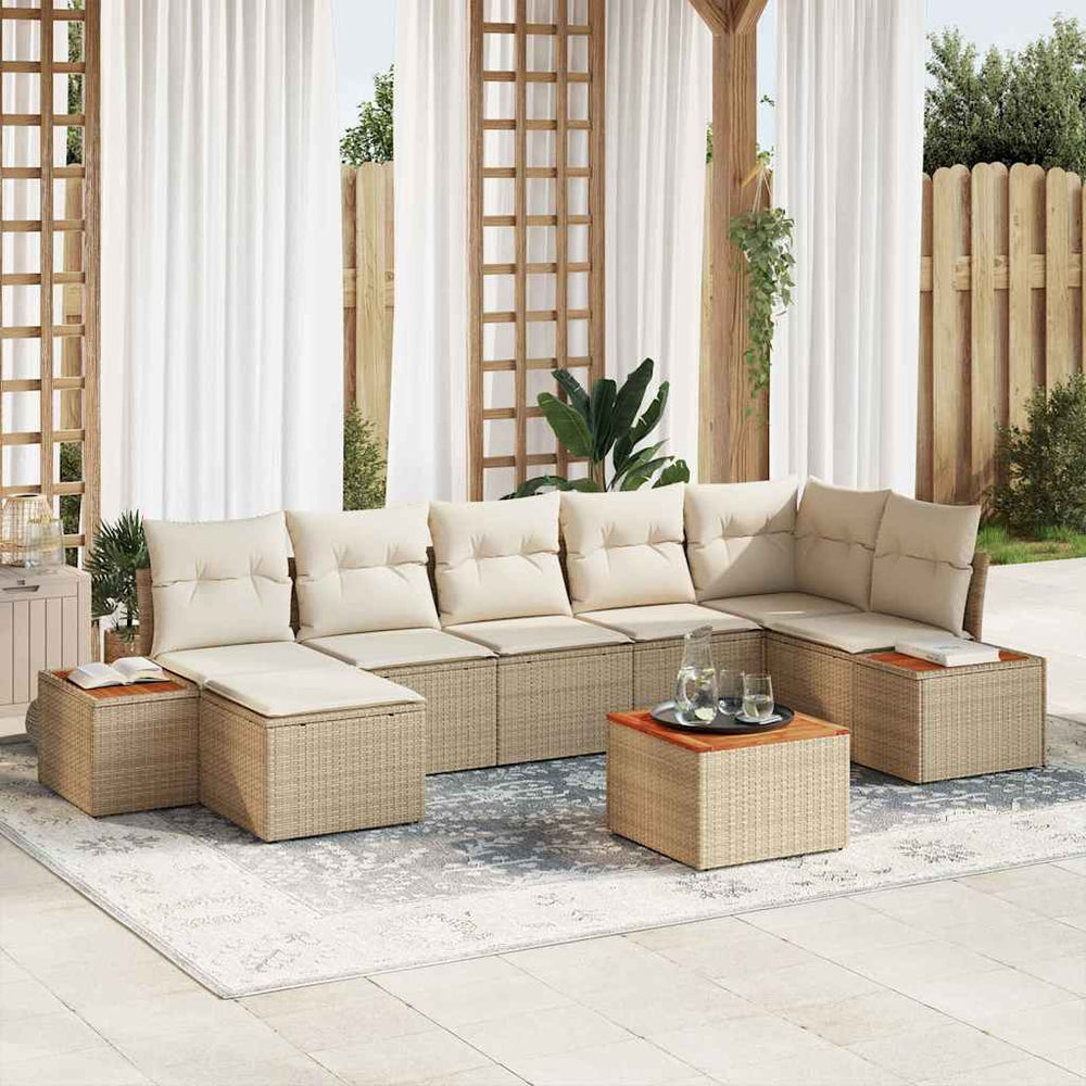 8 dalių sodo sofa su pagalvėmis smėlio poli ratanas akacijos