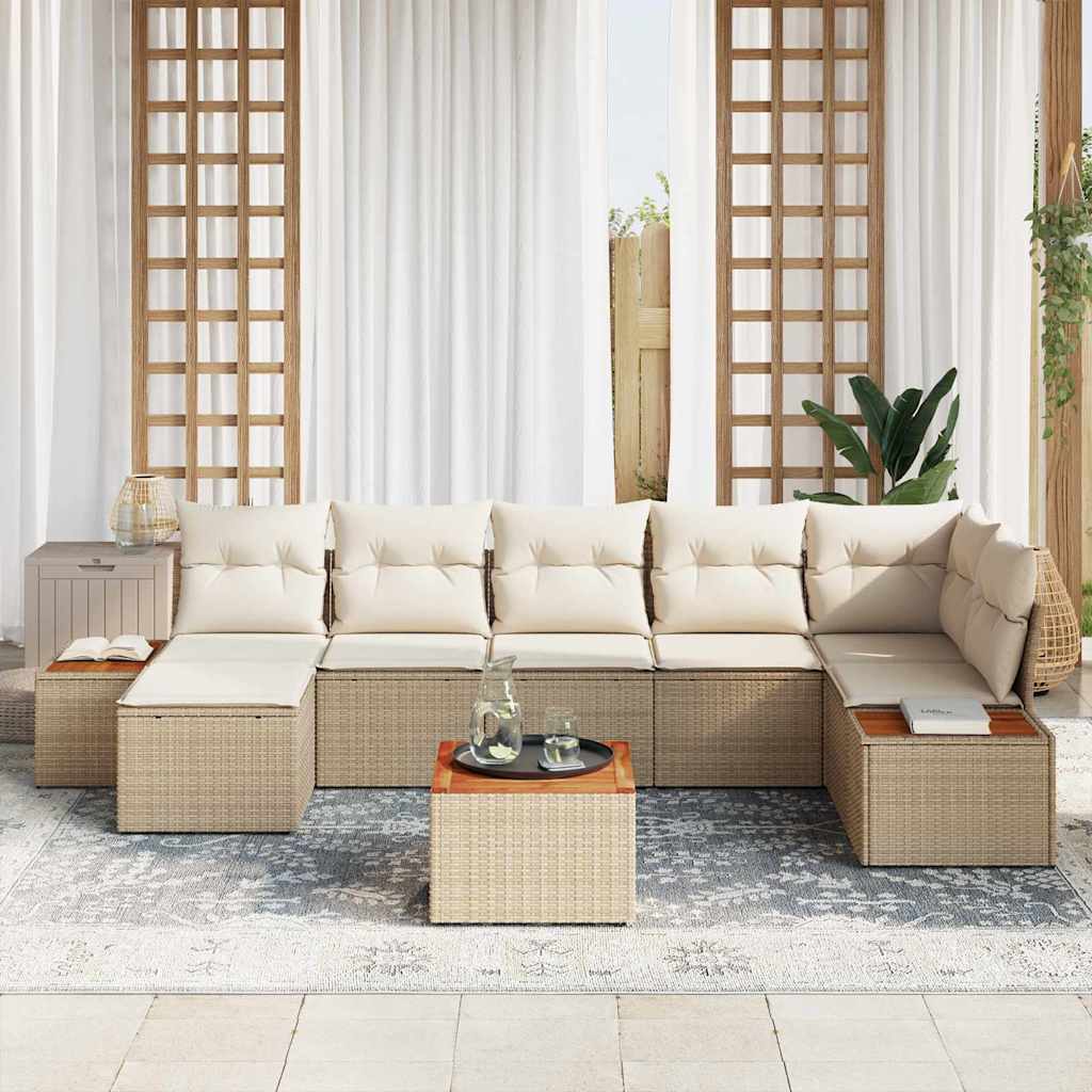 8 dalių sodo sofa su pagalvėmis smėlio poli ratanas akacijos