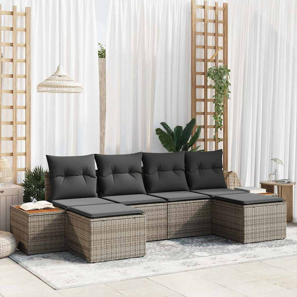 6 Dalių Sodo Sofa Rinkinys Su Pagalvėlėmis Pilka Poli Ratanas Akacija
