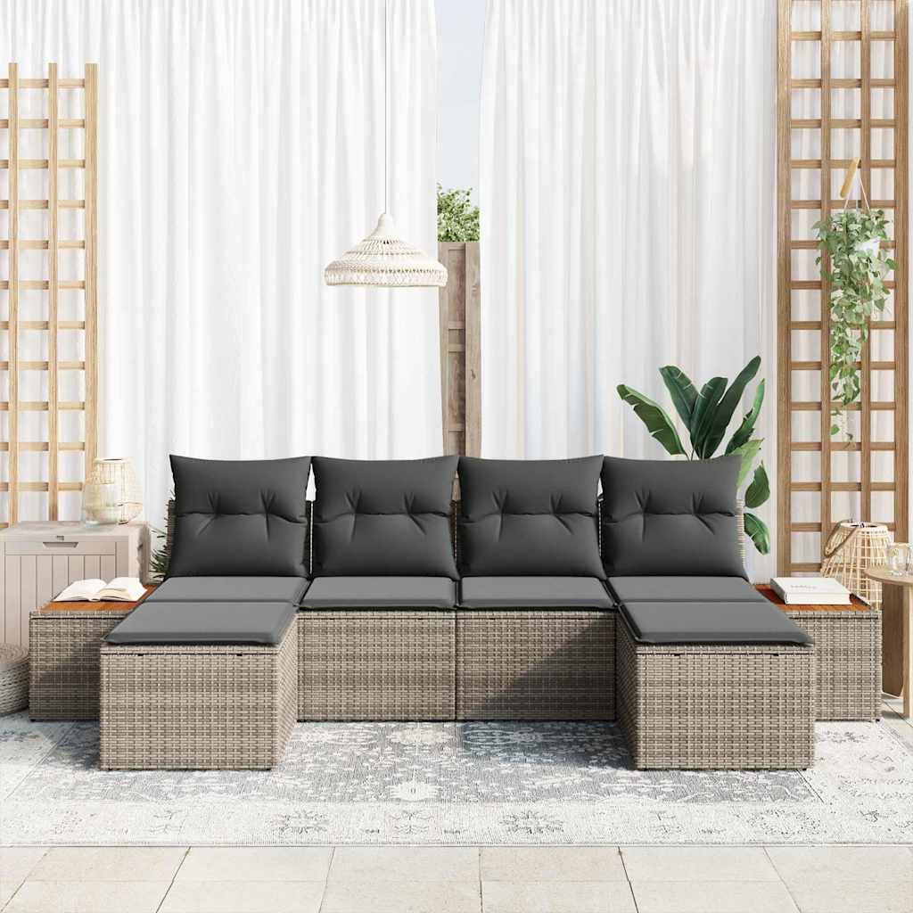 6 Dalių Sodo Sofa Rinkinys Su Pagalvėlėmis Pilka Poli Ratanas Akacija