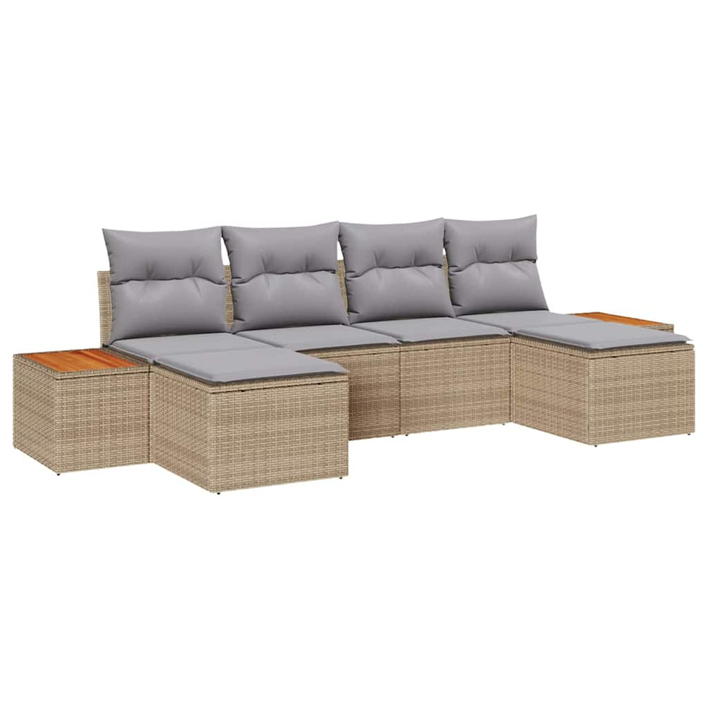 6-Piece Garden Sofa Set with Cushions Beige Poly Rattan Acacia