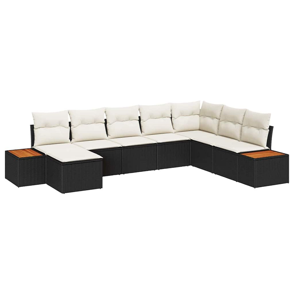 8-Piece Garden Sofa Set with Cushions Black Poly Rattan Acacia