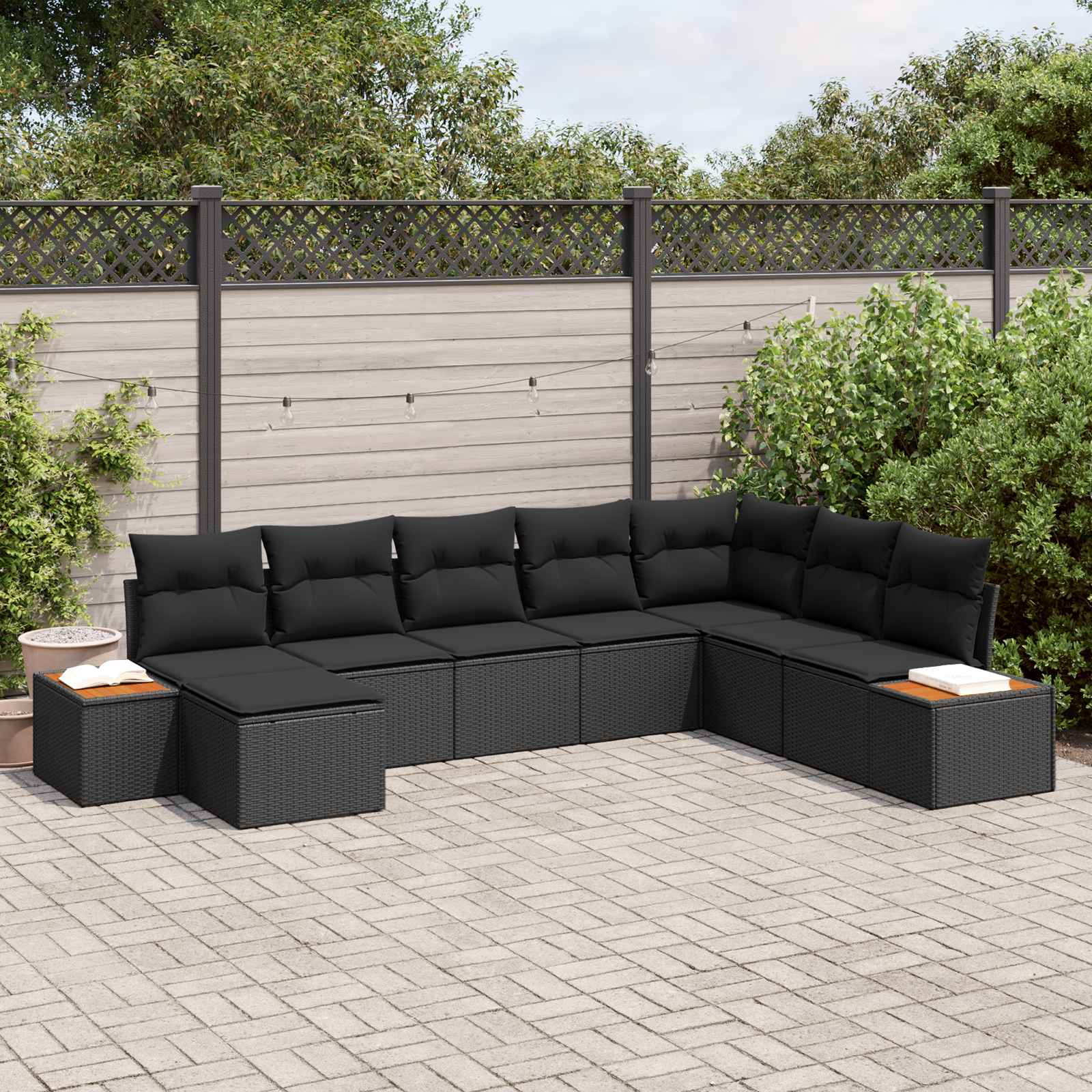 Garden Sofa Set with Cushion 9 pcs Black Poly Rattan