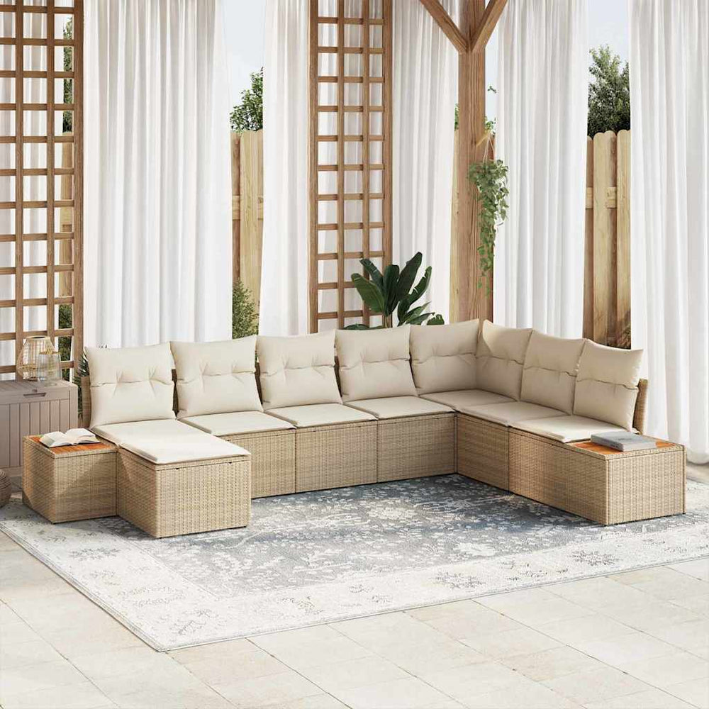 8 dalių sodinė sofa su pagalvėlėm, smėlio spalvos poli ratanas, akacija