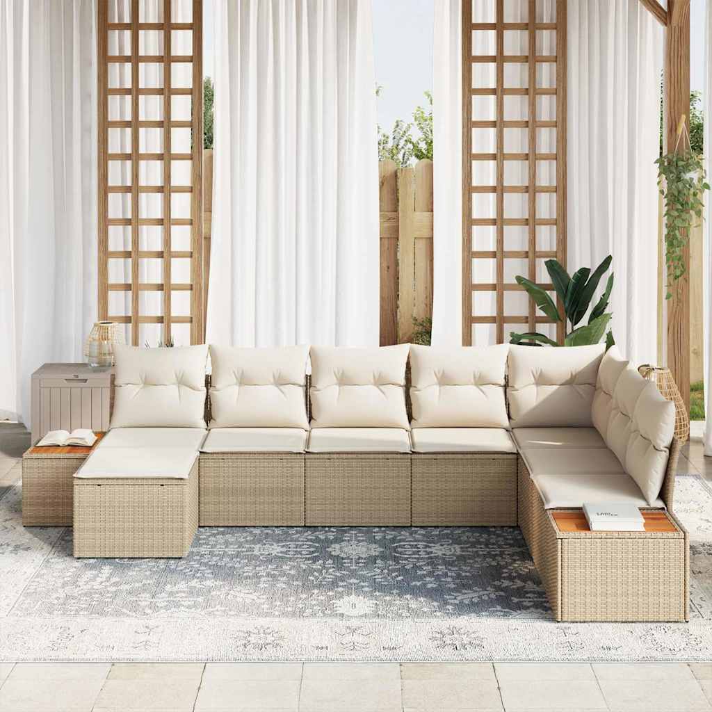 8 dalių sodinė sofa su pagalvėlėm, smėlio spalvos poli ratanas, akacija