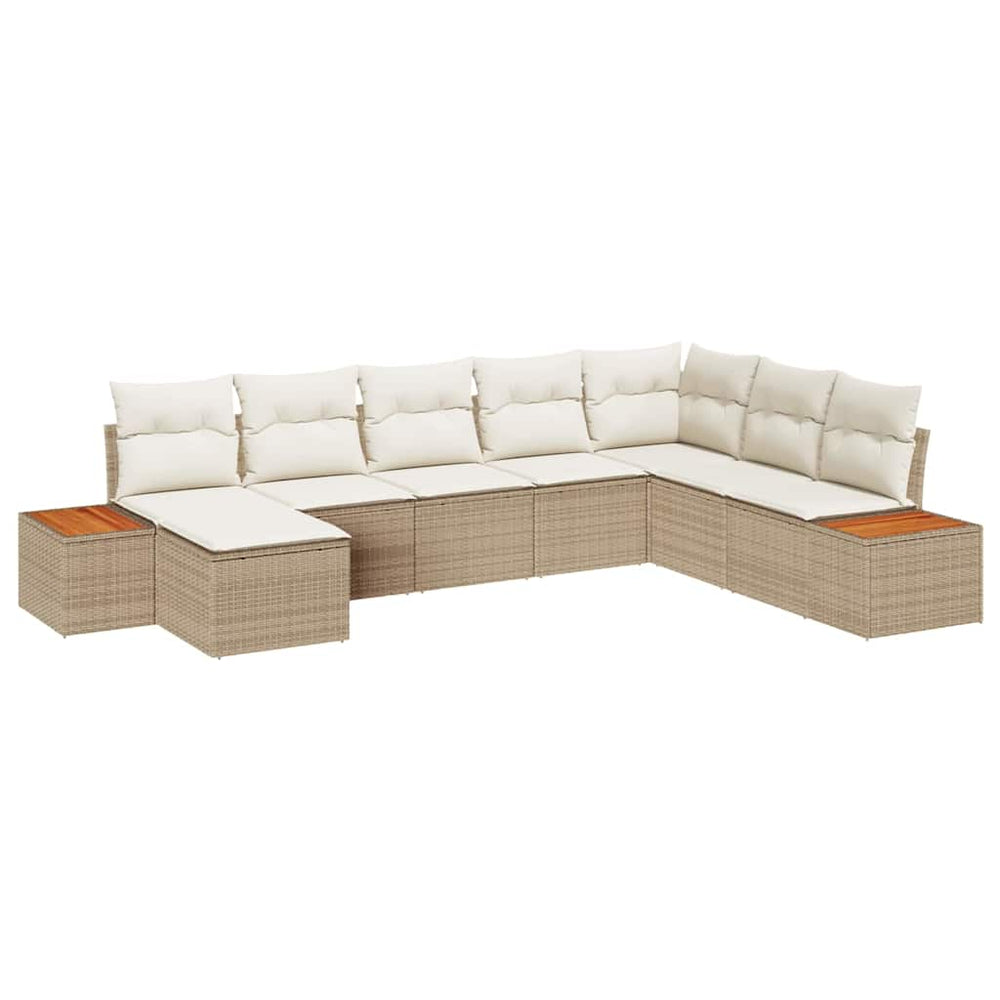 8 dalių sodinė sofa su pagalvėlėm, smėlio spalvos poli ratanas, akacija