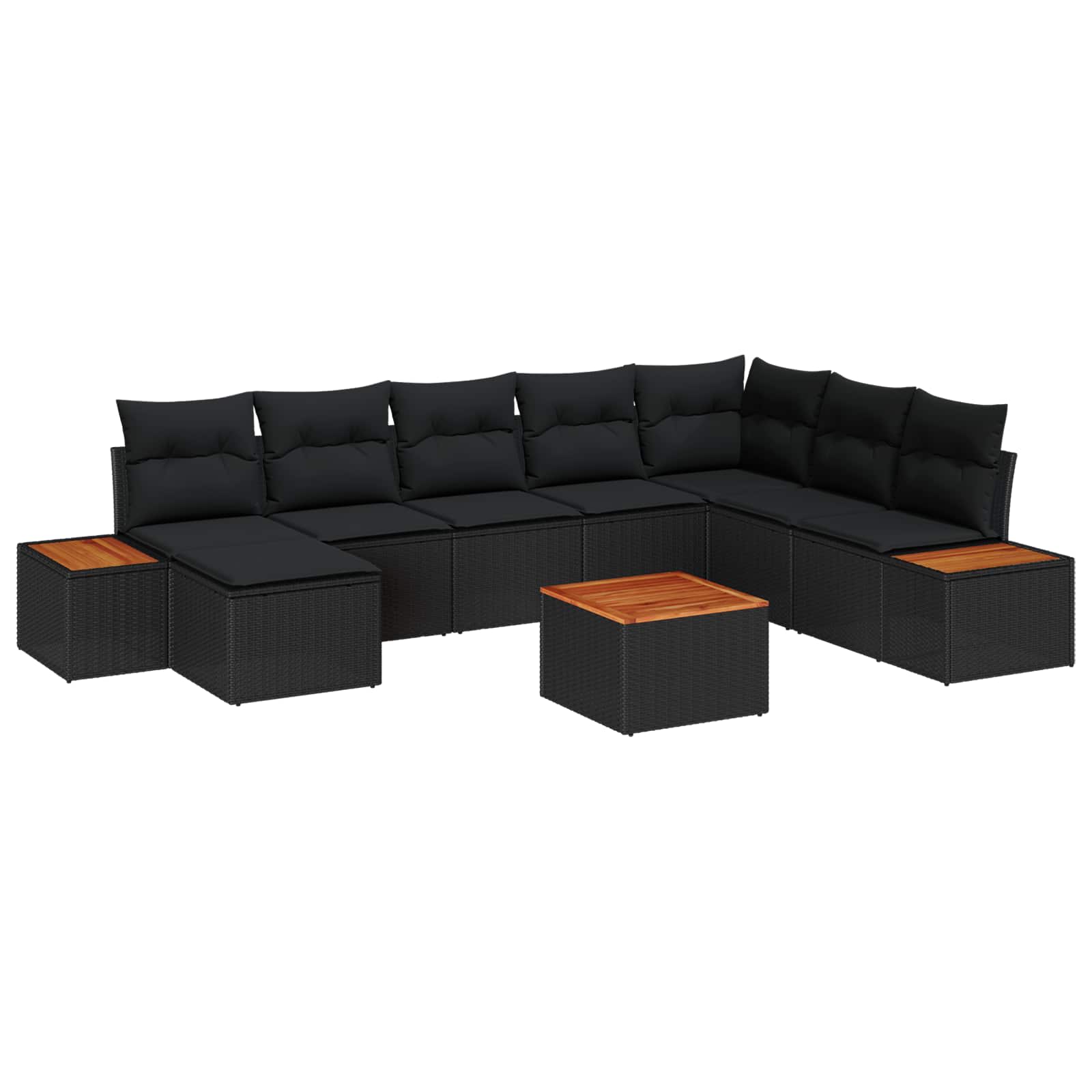 Sodo Sofų Rinkinys su pagalve 9 pcs Juoda Poliratanas