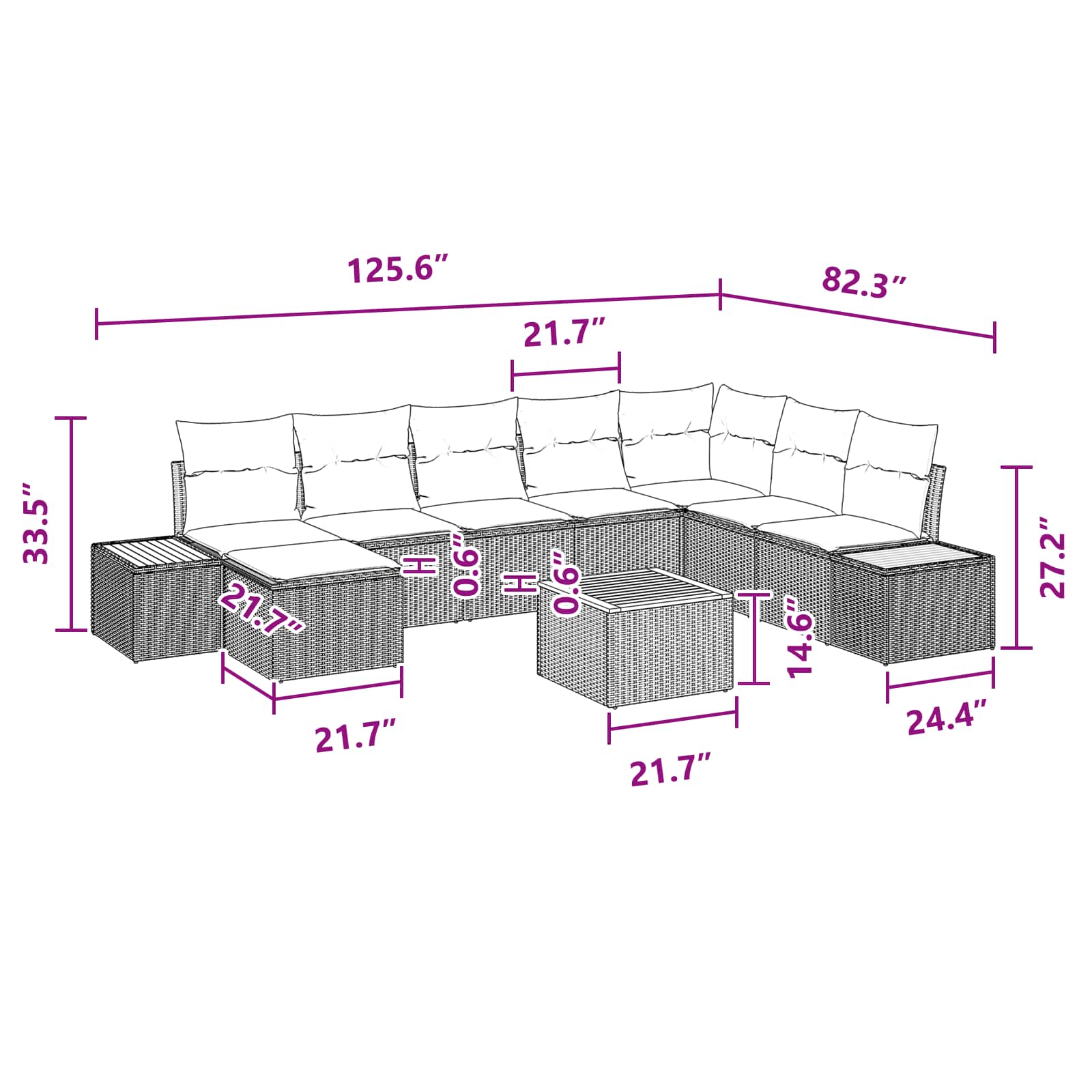 Sodo Sofų Rinkinys su pagalve 9 pcs Juoda Poliratanas