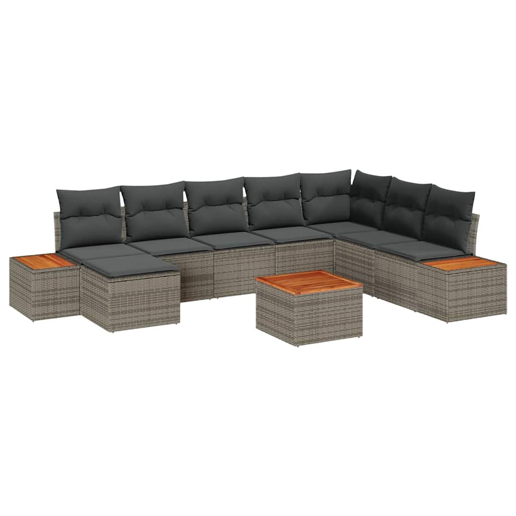 Sodo Sofų Rinkinys 9 pcs Pilka 319 x 209 x 85 cm Poli ratanas