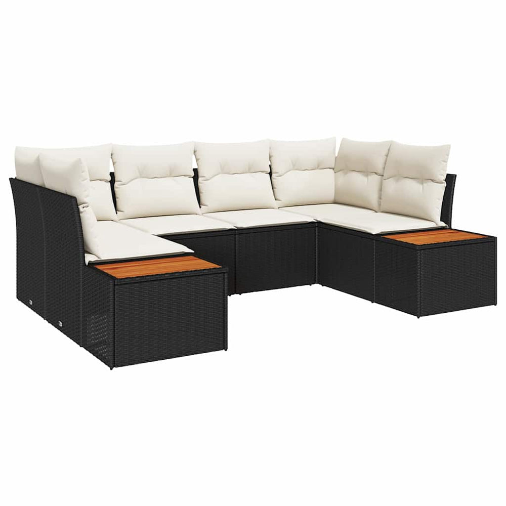 6-piece garden sofa set with cushions Black poly rattan acacia