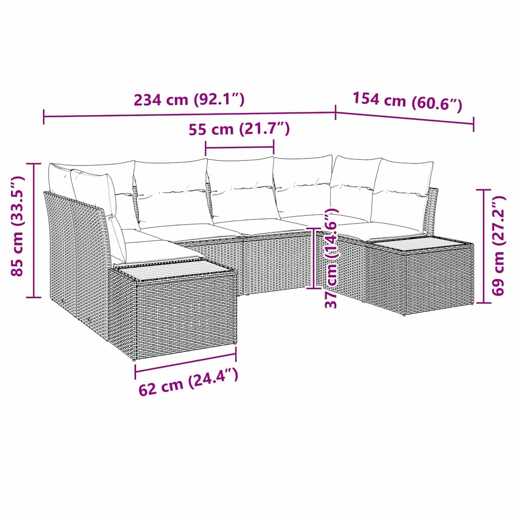 Sodo Sofų Rinkinys su pagalve 6 pcs Pilka Poliratanas