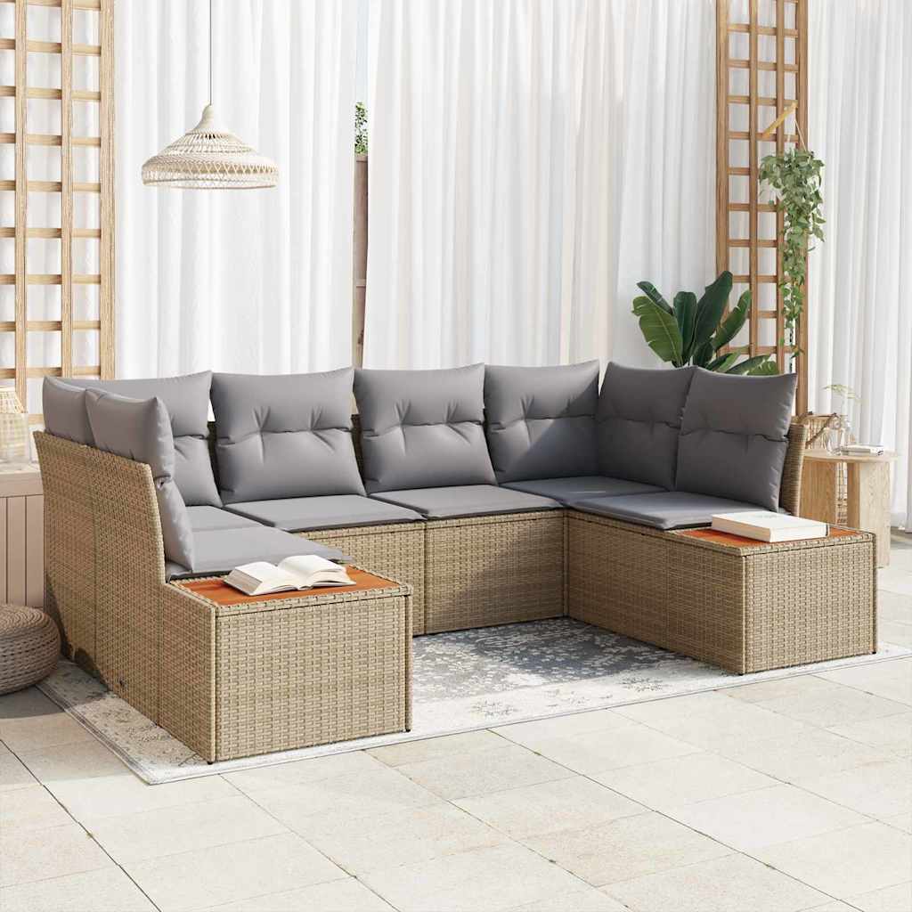 Garden Sofa Set 6 pcs Beige and Light Grey Poly Rattan