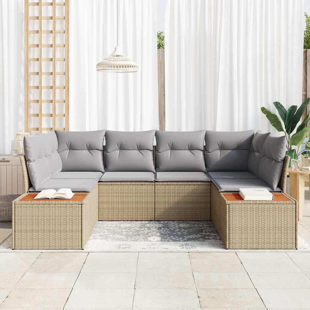 Garden Sofa Set 6 pcs Beige and Light Grey Poly Rattan