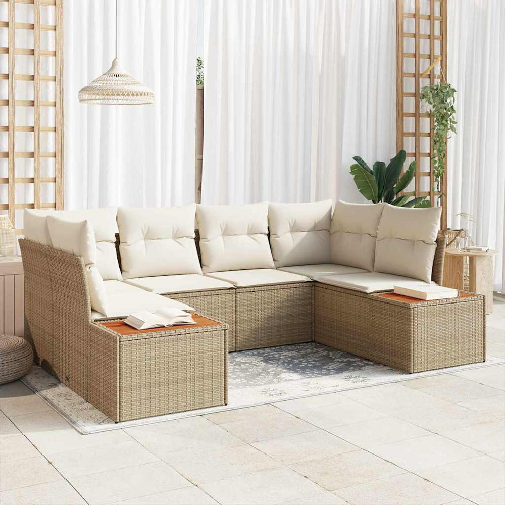 6 dalių sodo sofa komplektas su pagalvėmis smėlio poli ratanas akacija
