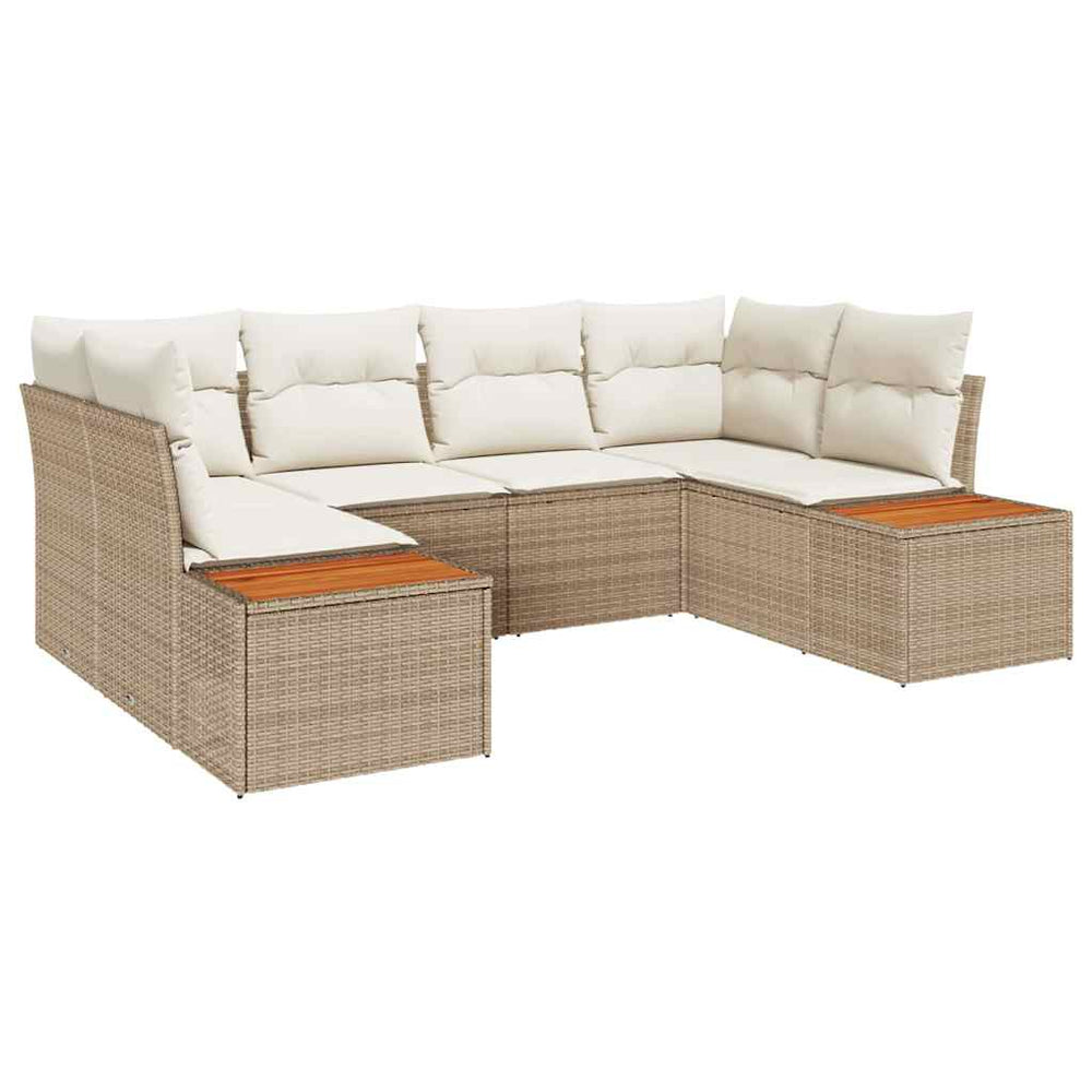 6-Piece Garden Sofa Set with Cushions Sand Poly Rattan Acacia