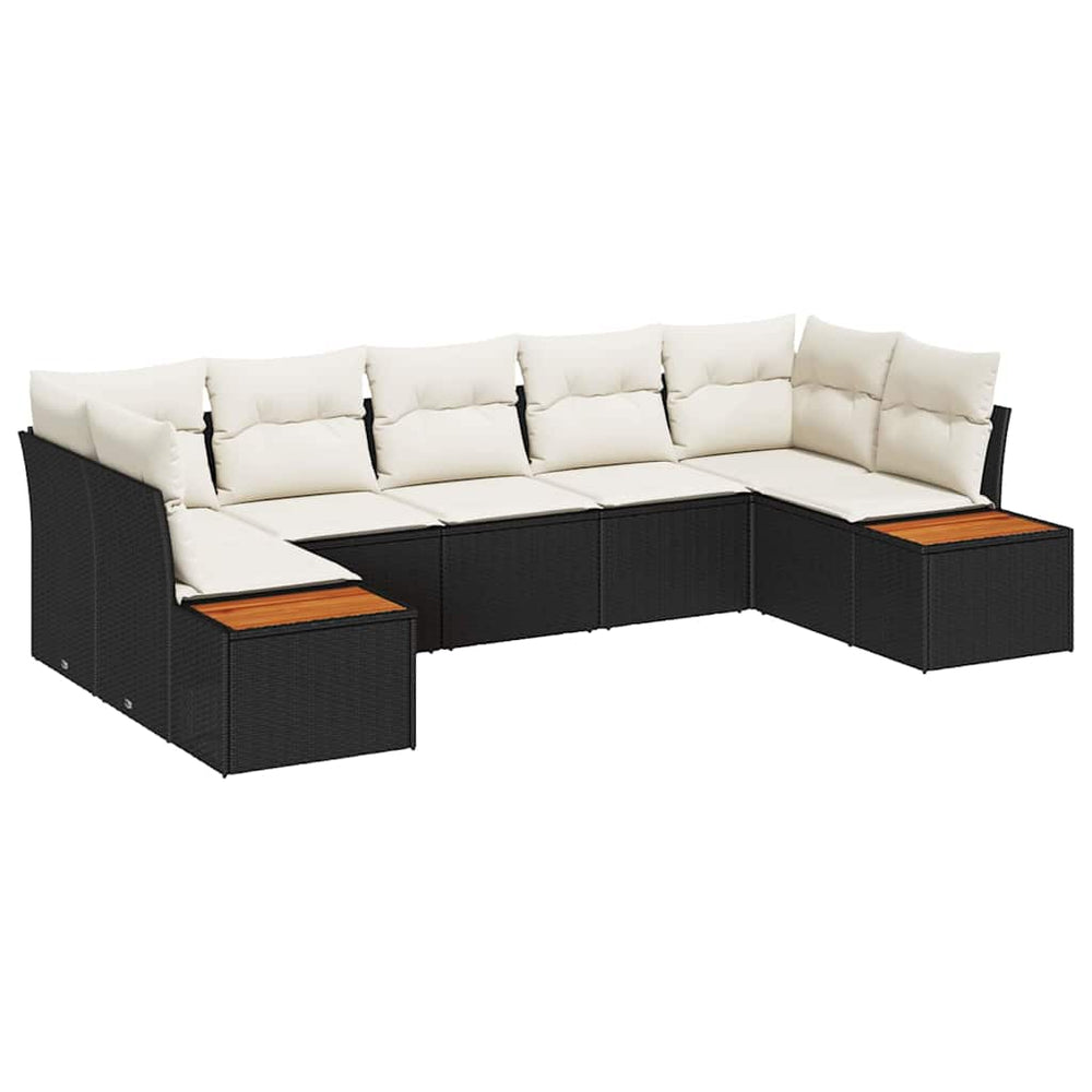 7 Piece Garden Sofa with Cushions Black Poly Rattan Acacia