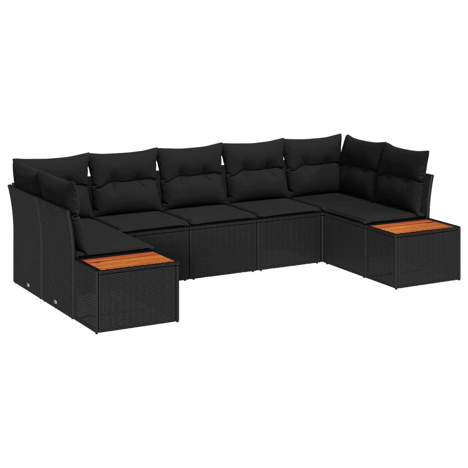 7-Piece Garden Sofa Set with Cushions Black Poly Rattan Acacia