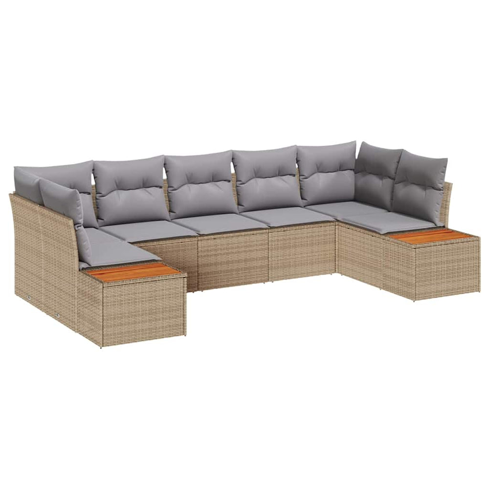 7-piece garden sofa set with cushions Sand poly rattan acacia
