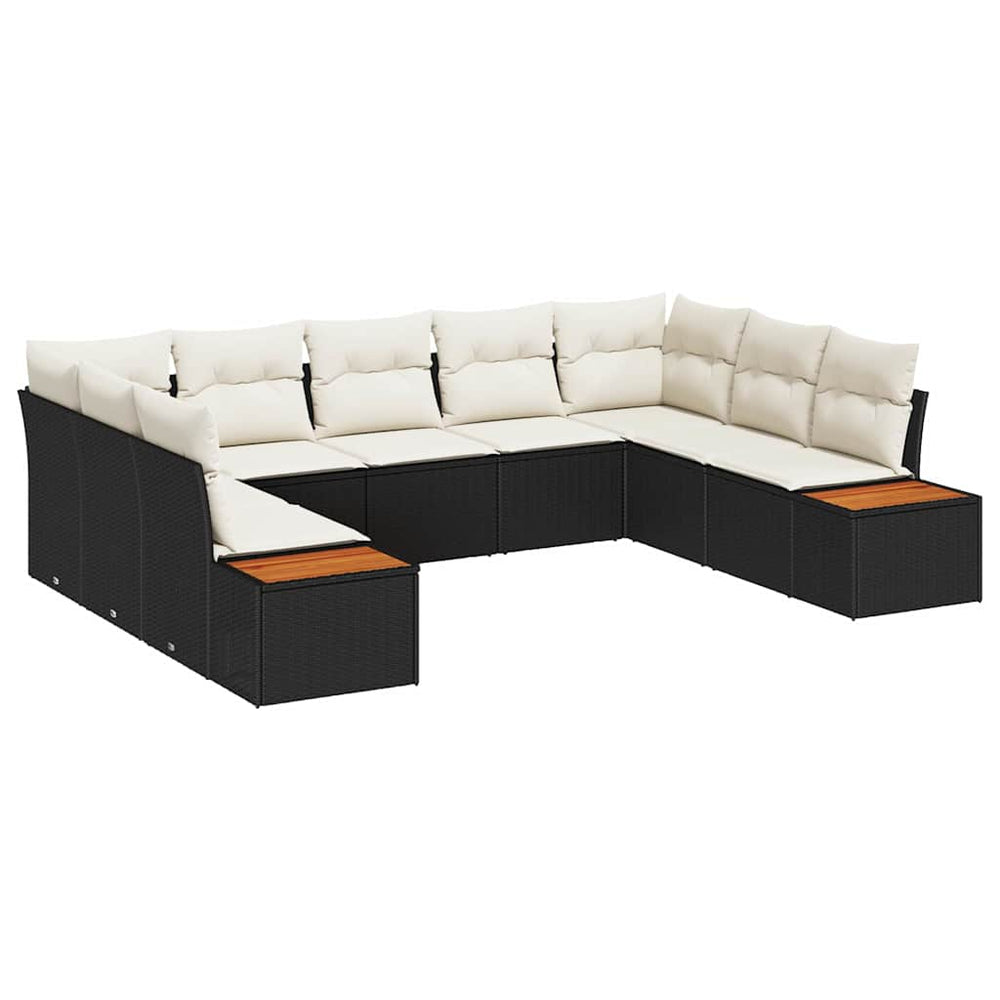 5-Piece Garden Sofa Set with Cushions Black Poly Rattan Acacia