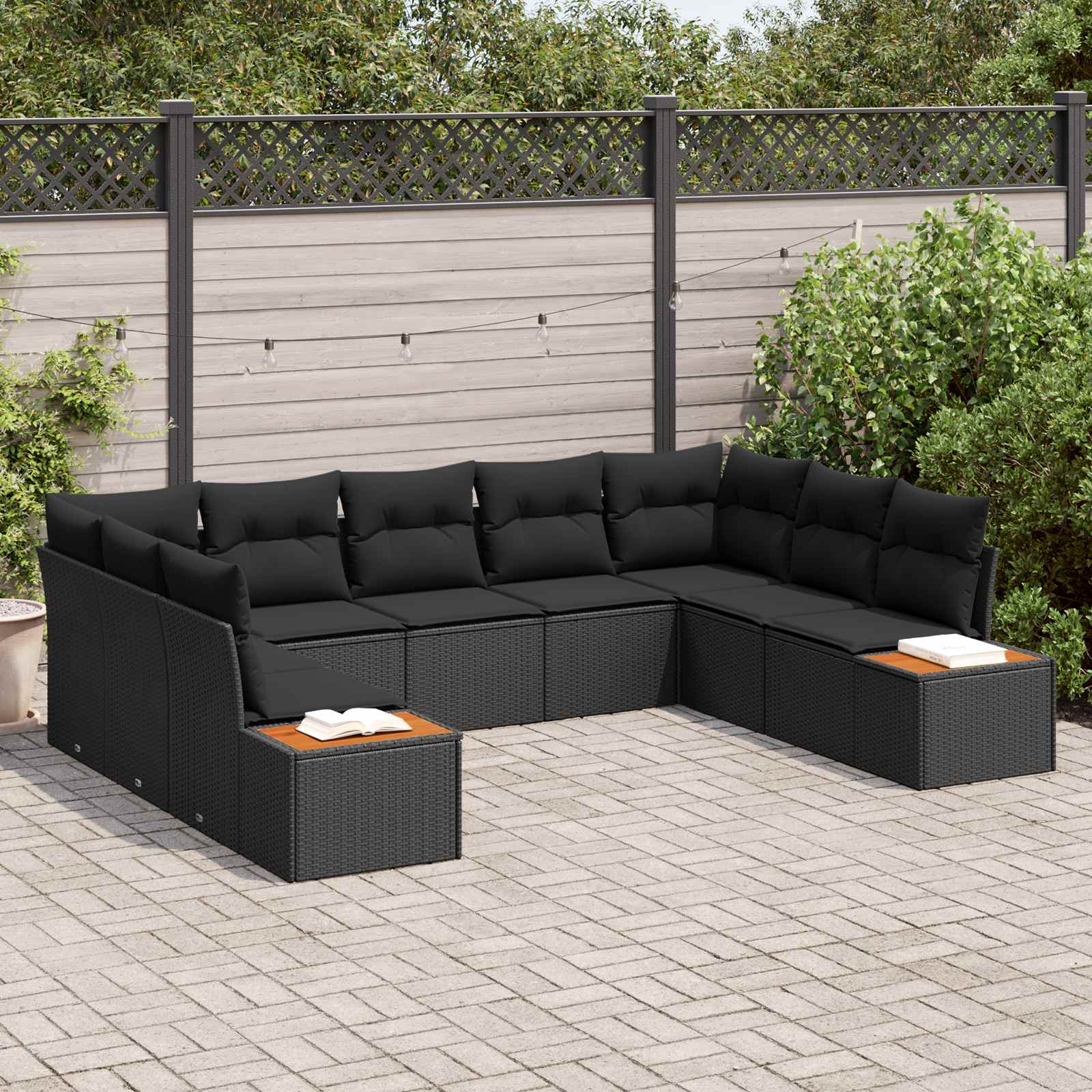 Garden Sofa Set with Cushions 5 pcs Black Poly Rattan