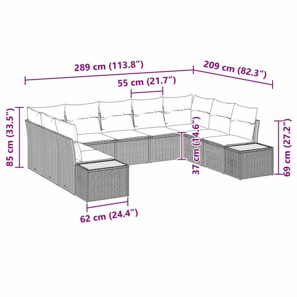 Sodo Sofų Rinkinys su pagalve 5 pcs Pilka Poliratanas