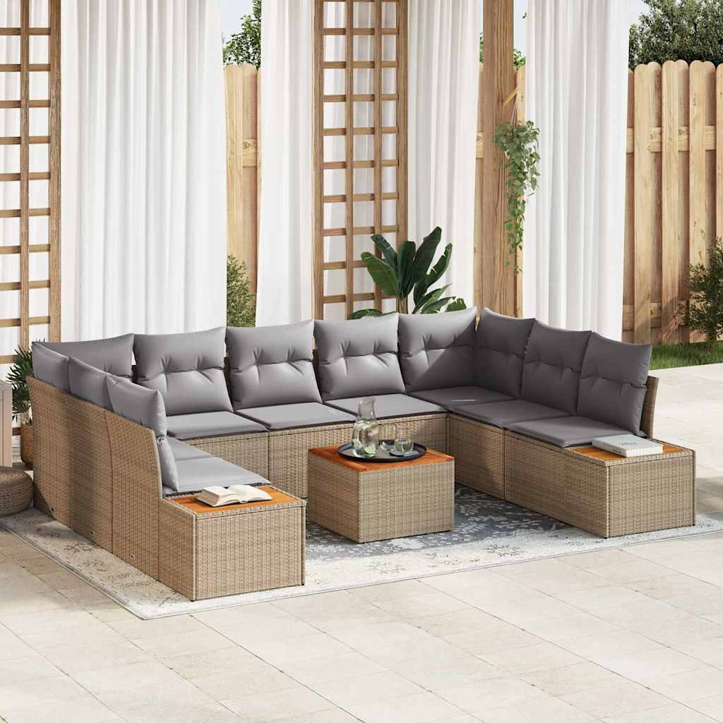 5-Piece Outdoor Sofa Set Beige and Light Grey Poly Rattan