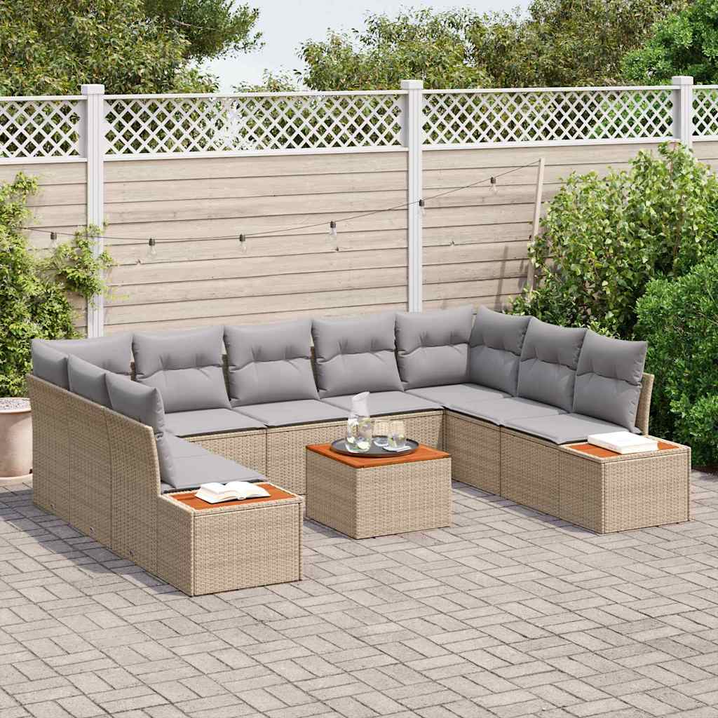 5-Piece Outdoor Sofa Set Beige and Light Grey Poly Rattan
