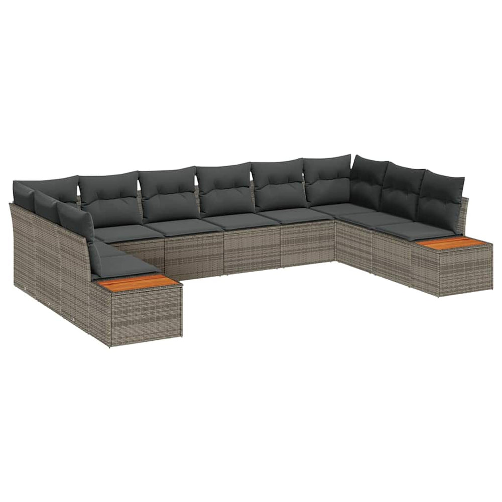 10-piece garden sofa set with cushions grey poly rattan acacia