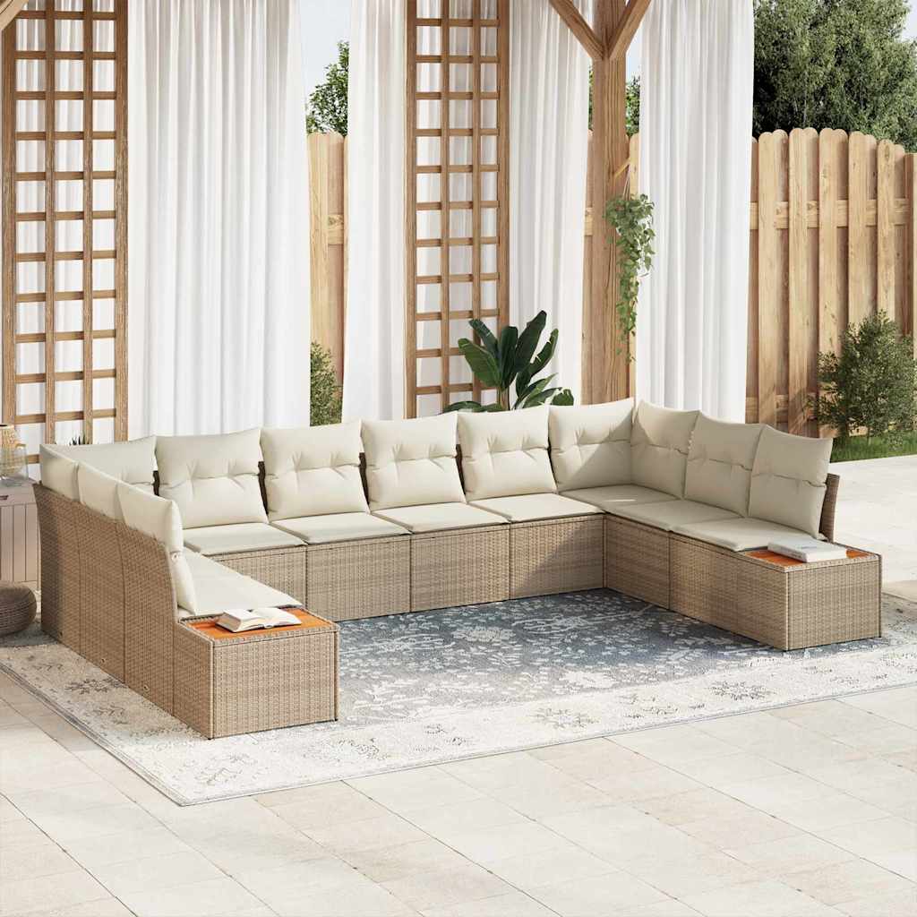 Garden Sofa Set with Cushion 10 pcs Sand and Cream