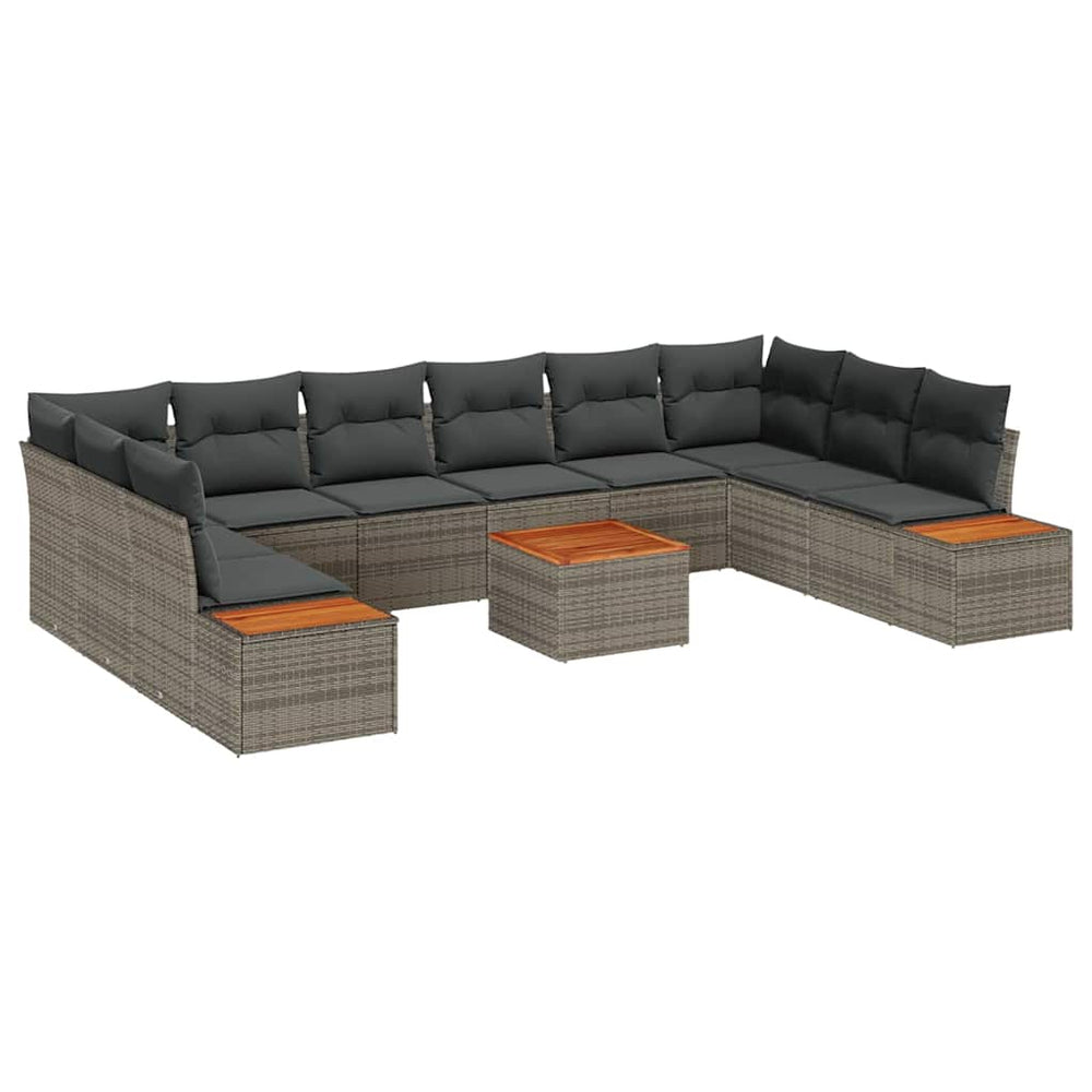 11-piece poly rattan sofa set with cushions grey