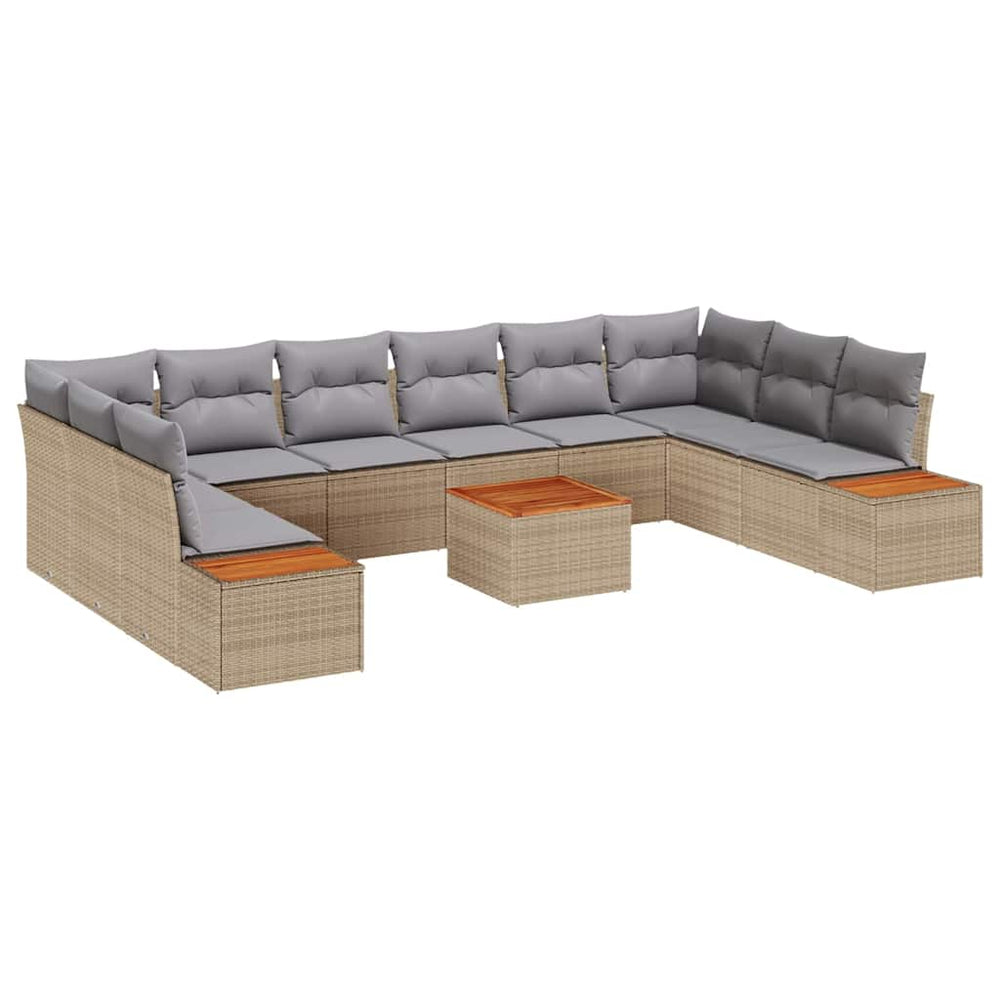 11-Piece Garden Sofa Set with Cushions Sand Poly Rattan Acacia
