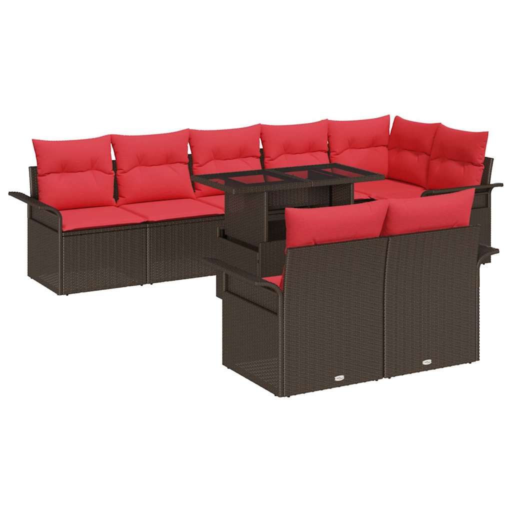 Sodo Sofų Rinkinys su pagalve 9 pcs Ruda Poli ratanas