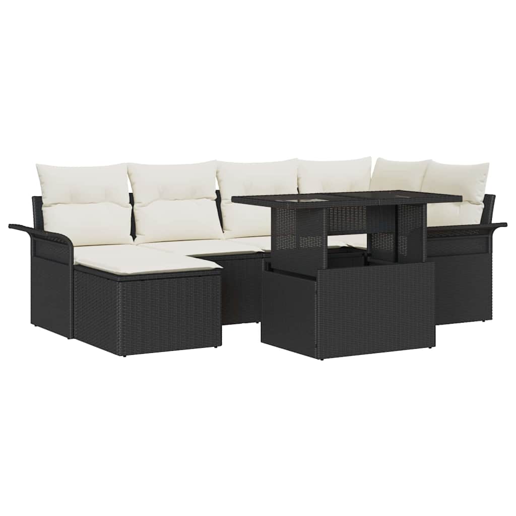 Sodo Sofų Rinkinys su pagalve 7 pcs Juoda Poli ratanas