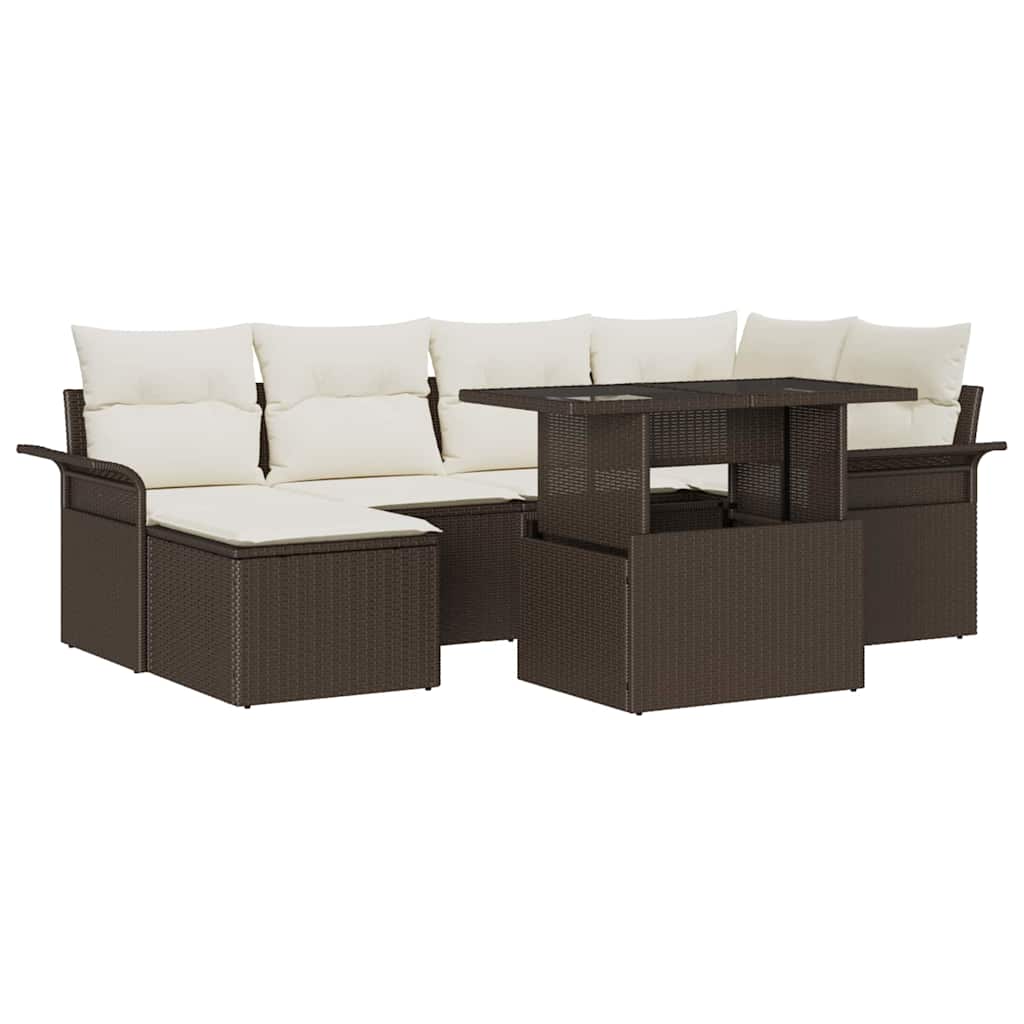Sodo Sofų Rinkinys su pagalve 7 pcs Ruda Poli ratanas