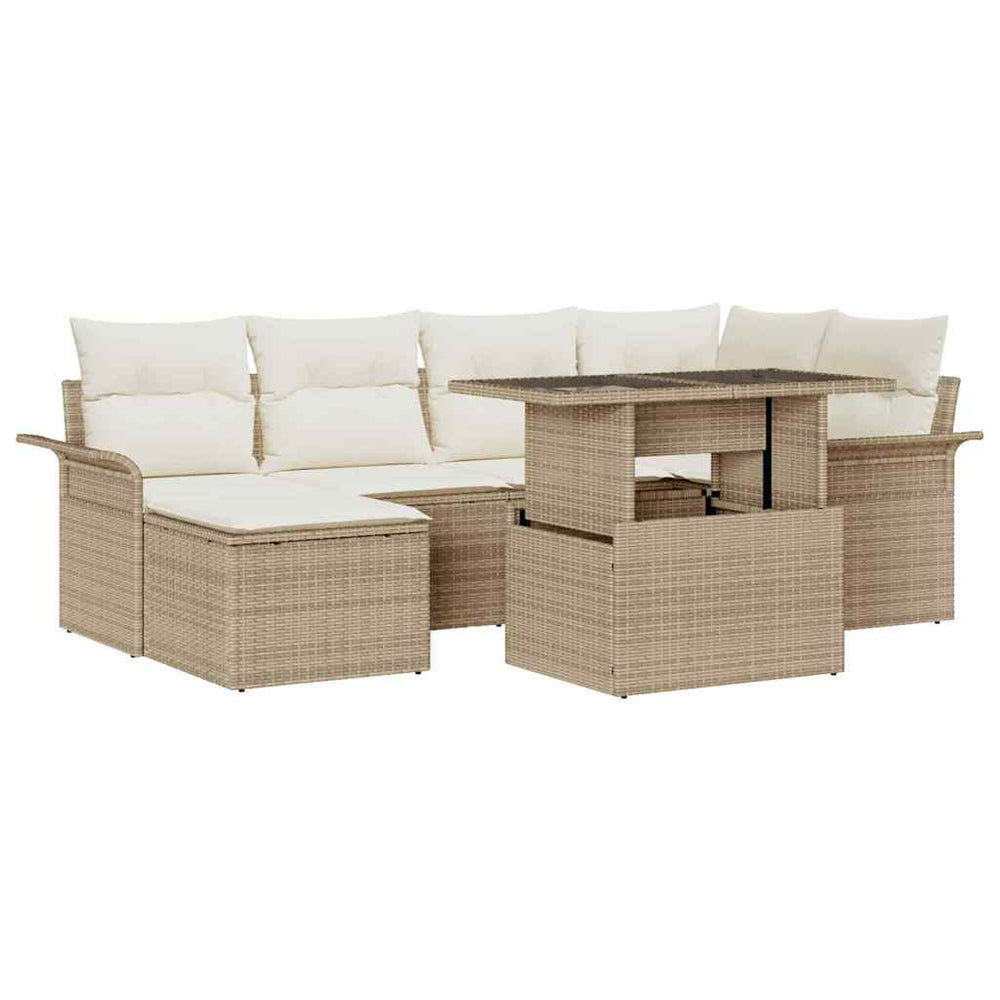 7 dalių sodo sofa rinkinys su pagalvėmis smėlio poly rattan
